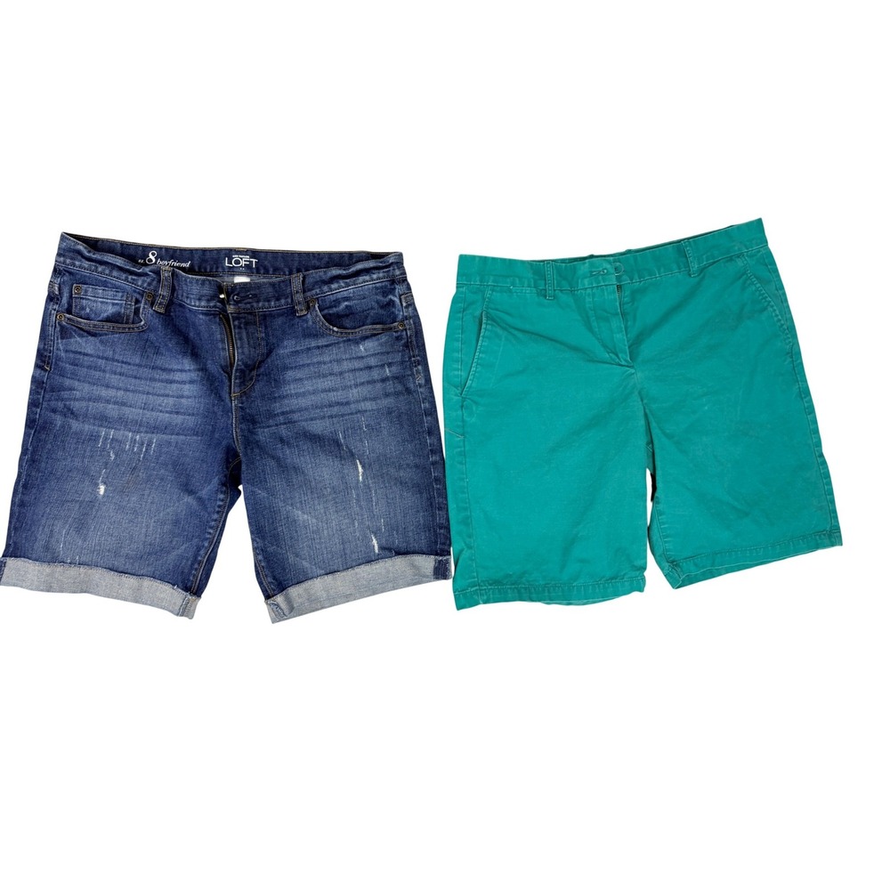 2pc Bermuda Shorts Bundle LOFT + Gap Denim Boyfriend & Green Chino Sz 8 Coastal